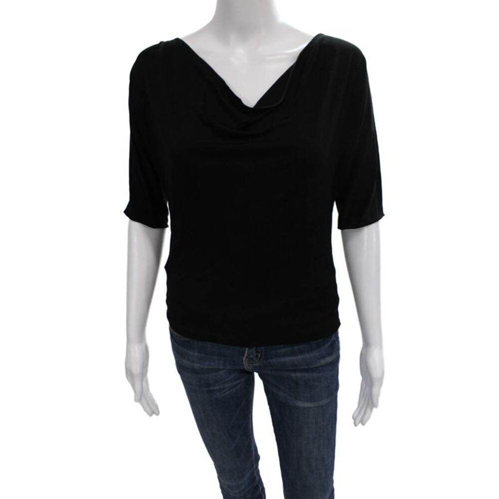 Jonathan Cohen Women Black Cowl Neck Basic Blouse Short Sleeve Size S